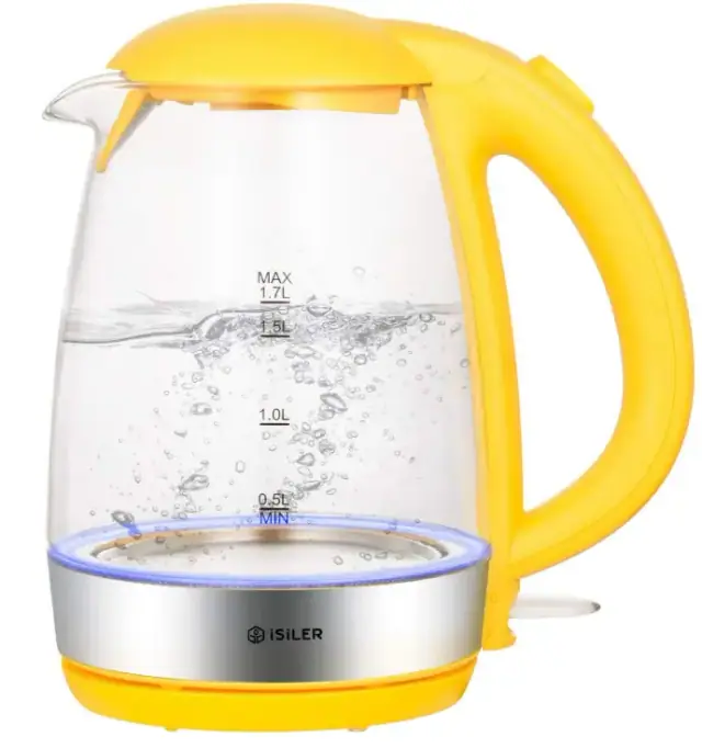 ISILER glass electric kettle with yellow handle